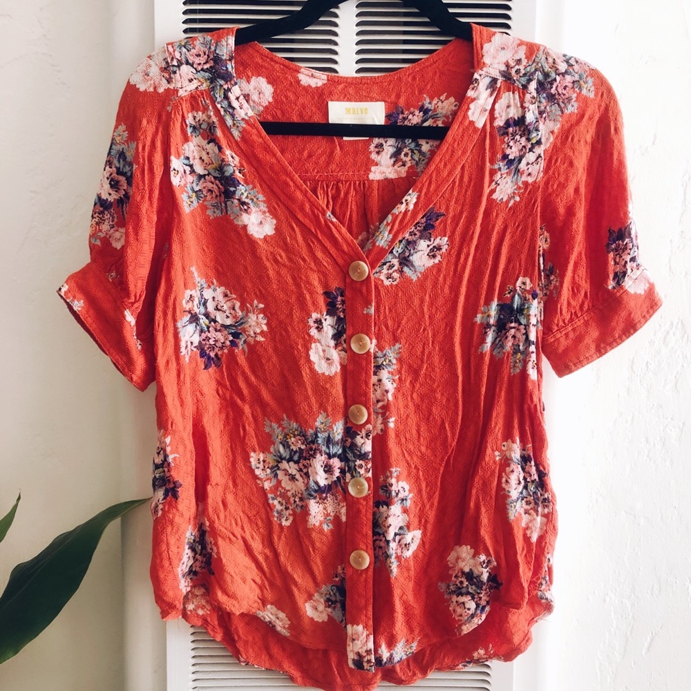 Anthro floral Buttondown blouse